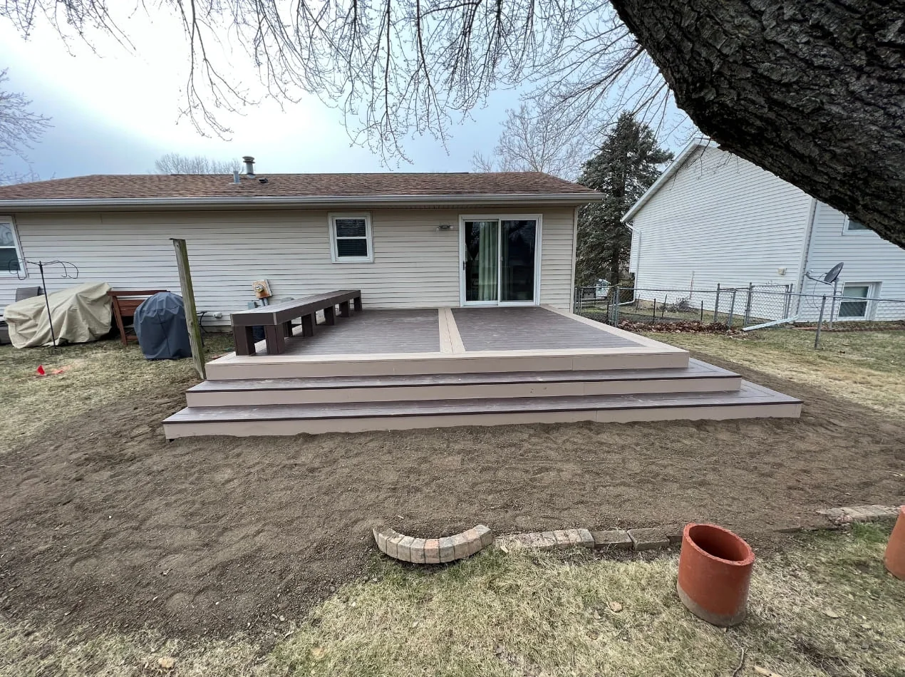 Raised backyard deck under construction