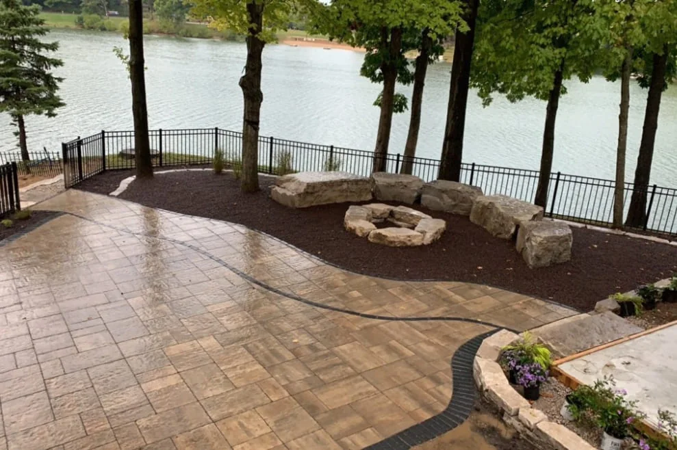 Lakefront patio and outdoor seating area
